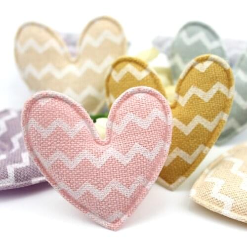 48Pcs 4.5*4.8cm Wave fabric Heart shape Padded Appliques For Baby Hairpin headwear Decor Ornament Stick-on patches Accessories