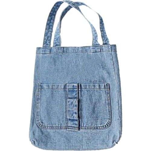 5PCS / LOT Fashion Shopping Shoulder Bag Washed Denim Tote Bag Female Large Capacity Pure Color Storage Bag