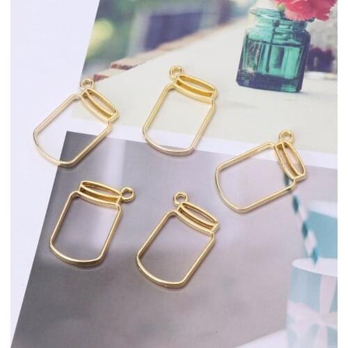 5Pcs Floating Bottles Metal Frame Hollow Pendant Bezels UV Resin Jewelry Making 85LB