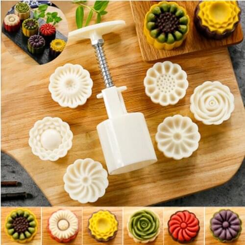 50g 3D Flowers Mooncake Mold Mid-Autumn Festival Hand Pressure Mould DIY Tool Cookie Cutter Cake Bakeware ZM813
