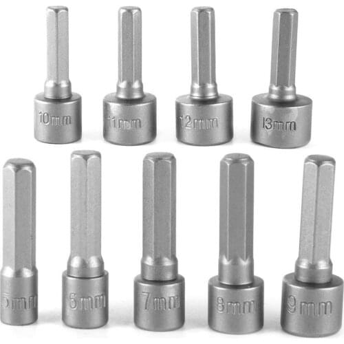 9pcs Hex Socket Sleeve Nozzles Socket Wrench Set Drill Adapter 5MM-13MM