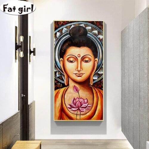 Large size diamond painting Buddha statue 5D mosaic square round Vertical entrance hallway cross stitch embroidery handicraft