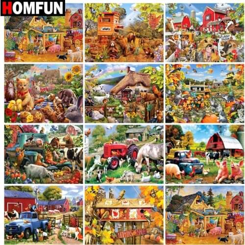 HOMFUN Diamond Painting Full Square/Round Diamond "Farm animal landscape" Pattern Embroidery Cross Stitch 5D Rhinestone Painting