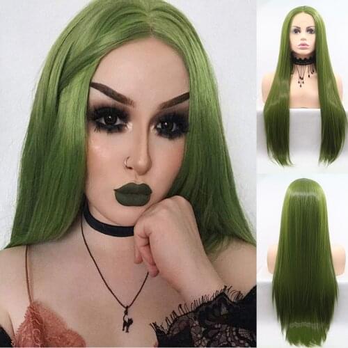 Baicheng Olive Green Wigs for Women Hot Green Synthetic Wigs Long Straight Synthetic Wig Mint Green Wig Glueless Heat Resistant