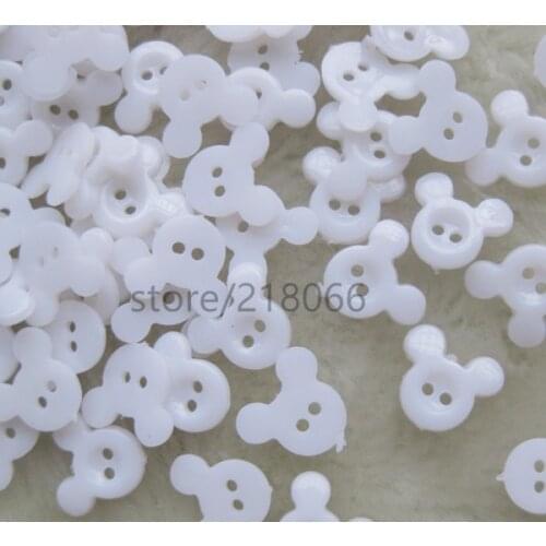 Free shipping 50pcs 15mm White color plastic 2 hole mickey shape buttons for craft sewing children clothing