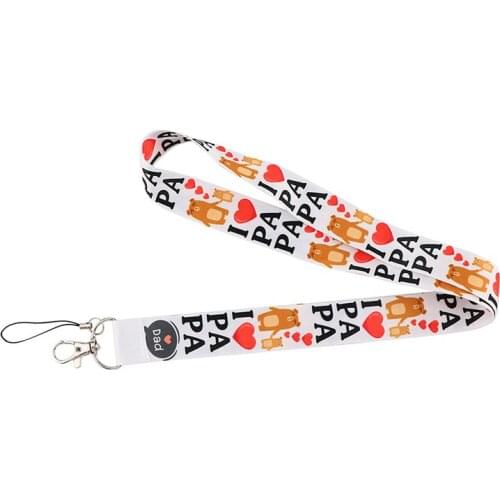I LOVE PAPA MAMA Lanyard Keys Phone Holder Funny Neck Strap With Keyring ID Card DIY Animal webbings ribbons Hang Rope
