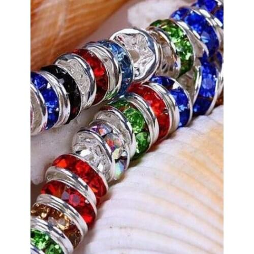 Dt34ap 10MM Mixed Color 500pcs/lot Spacer Metal Silver Plated Rondelle Rhinestone Loose Beads For DIY Jewelry Making crystal