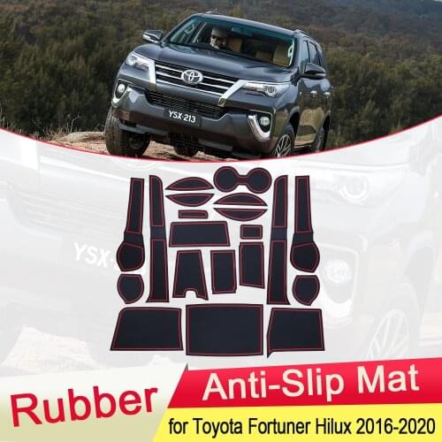 For Toyota Fortuner Hilux SW4 SR5 AN150 AN160 2016~2020 Rubber Anti-slip Mat Door Groove Cup pad Coaster Car Accessories 2017