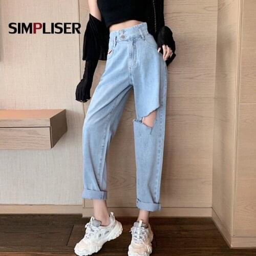 Tassel Jeans Harem Pants Women 2021 Ripped Jeans Trousers Ankle Length Light Blue Femme Holed Vintage Distressed Jeans Ladies