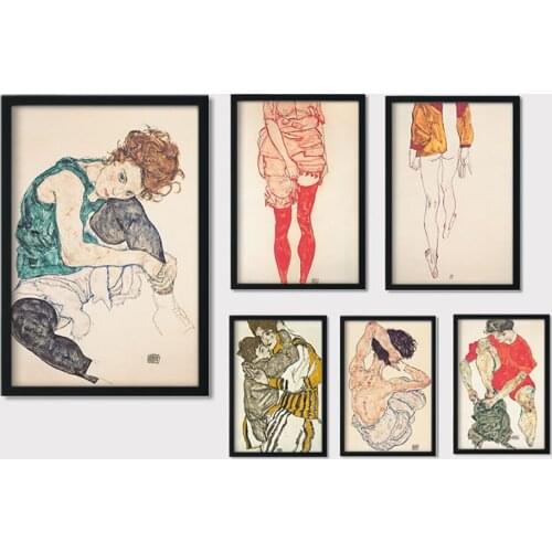 Canvas Art Poster Egon Schiller Body Painting Outline Sketch Living Room Mural Home Decoration Printing