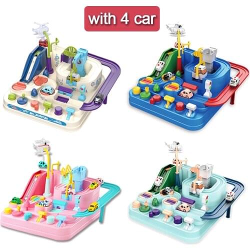 Racing Rail Car Toy Train Track Toys for Children Montessori Boys Girls Gifts Racing Cars Mechanical Adventure Brain Table Game