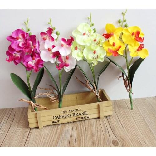 28cm 4Heads Artificial Butterfly Orchid Flower Branch Home Garden Decoration DIY Wedding Flower Wall Arches Fake Flowers Flores