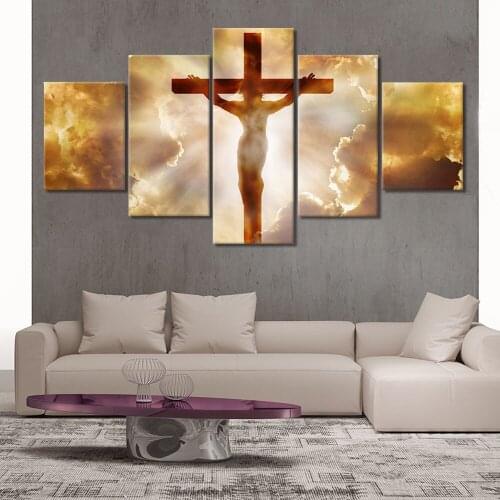 Canvas Painting Jesus Christianity Wall Art 5 PCS Picture Canvas Prints Modular Jesus Cross Wall Pictures Home Decor