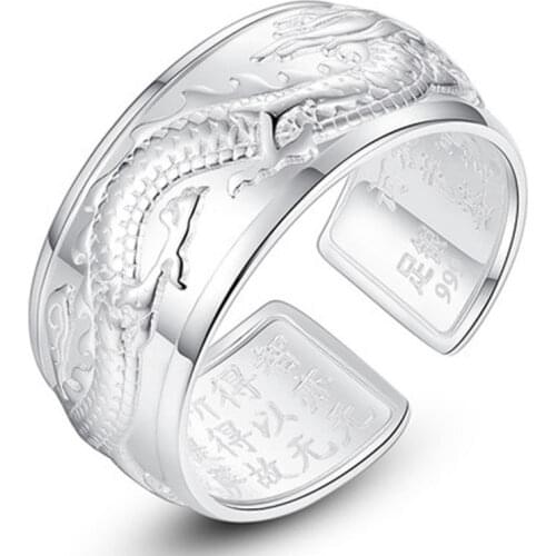 New S925 Sterling Silver Original Flying Dragon Japanese Big Non-Mosaic Aristocratic Domineering Open Adjustable Mens Ring