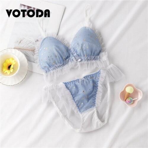 Women Sexy Lace Bra Set Girls Print Sweet Lovely Lolita Lingerie Suit Ladies Hollow Out Underwear Panties Female Low-Rise Briefs