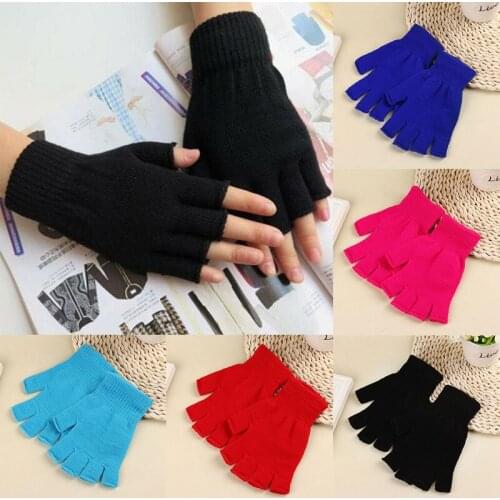 2021 Fashion Unisex Warm Winter Gloves Knitted Stretch Elastic Outdoor Mittens Half Finger Fingerless Gloves Warm Solid Gloves
