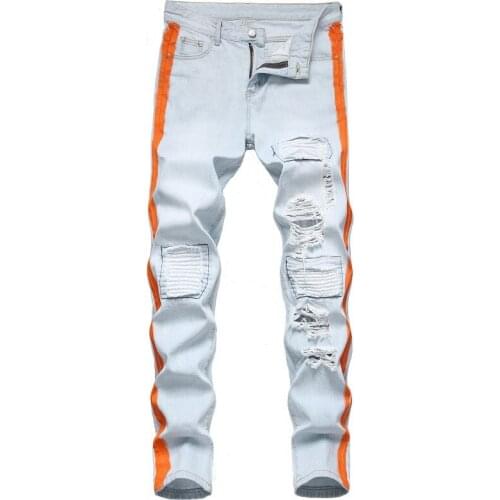 Hot Sale New Mens Cotton Ripped Hole Jeans Casual Slim Skinny White Black Jeans Men Trousers Casual Male Hip hop Denim Pants