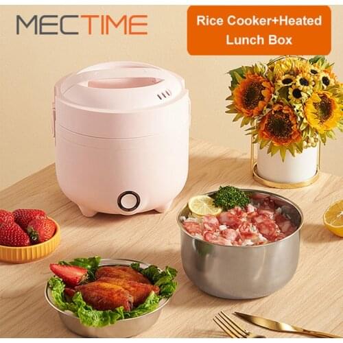 Small Rice Cooker 1.3L Electric Heated Lunch Box 200W Food Steamer Cooking Rice Egg Noodles Stainless Steel Liner for Work