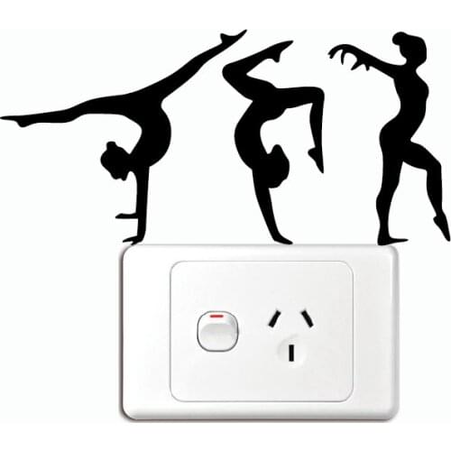KG-267 Set of 3 Gymnastics Silhouette Light Switch Stickers - Cartoon Dancers Wall Sticker Home Wallpaper