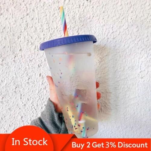 New 5PC 473ml/700ml Color Changing Sequined Glitter Cup Confetti Reusable Plastic Tumbler With Lid And Straw Cold Cup Straw Cup