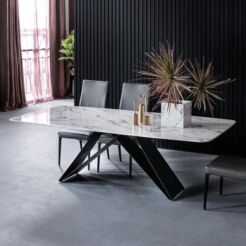 Minimalist style marble dining table wrought iron light luxury personality dining table and chair combination rectangular