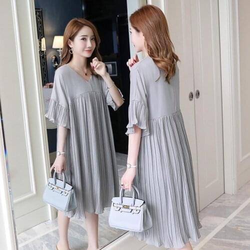 V Neck Pleated Chiffon Maternity Dress 2019 Summer Korean Dresses Loose Clothes for Pregnant Women Pregnancy Clothing gravida