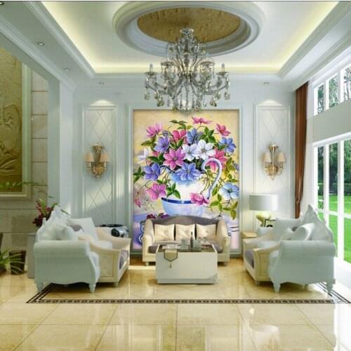 Custom 3D photo wallpaper White Vase Oil Painting Wallpaper Living Room Hotel