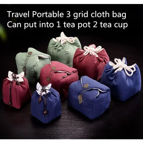 Portable Travel 3 Grid Cloth Jewelry Bags Storage Pouch Thicken Tea Set Bag Small Tea Pot 2 Cup Fabric Pouch