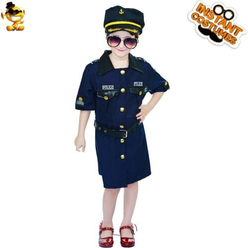 Purim Little Girl Cosplay Police Officer Girls Fancy Dress Cute Dress with Hat Costume for Halloween Carnival Kids Party