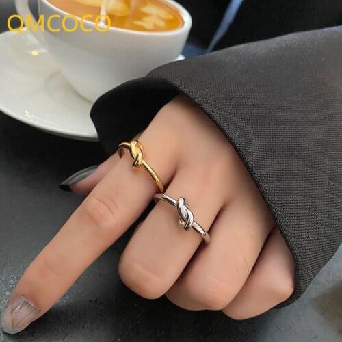 QMCOCO Minimalist 925 Silver Party Rings For Women Creative Design Chic Fashion Knot Geometric Handmade Birthday Jewelry Gifts