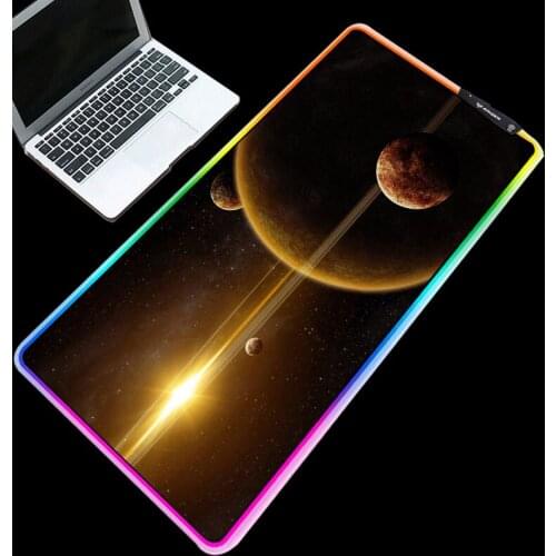 Glowing RGB Mouse Pads Solar System Background HD Printed Durable Desktop Mice Mats for PC Laptop Gamer Accessories