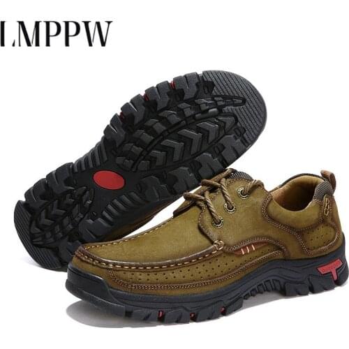 Genuine Leather Mens Shoes Lace-up Man Outdoor Mountain Casual Shoes Thick Bottom Stitch Non-slip Male Shoes Big Size Footwear2