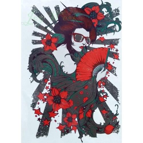 Waterproof Temporary Tattoo Sticker big size sexy geisha girl with fan tatto stickers flash tatoo fake tattoos for lady women