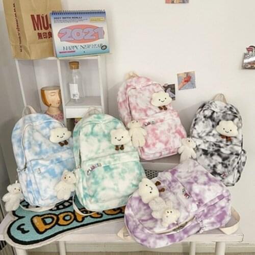 Japanese gradient tie-dye backpack female junior high school student college student school bag Harajuku stone pattern back pack