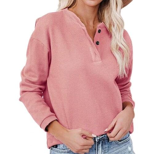 V Neck Long Sleeve Women Blouse Tops Solid Color Autumn Winter Buttons Tunic Top Streetwear Casual Female Clothing Streetwear