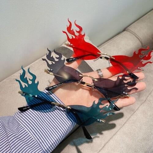 Woman Glasses Rimless Flame Sunglasses American Style Fashion 2020 Trend Vintage Lenses Red Luxury Designer Decorations for Girl