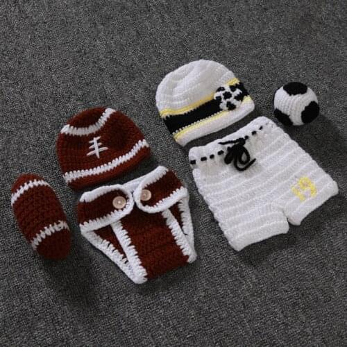 1 Set New 2020 Newborn Photography Props Suit Knitted Hat Doll Infant Photo Shooting Clothes Sports Style Outfits
