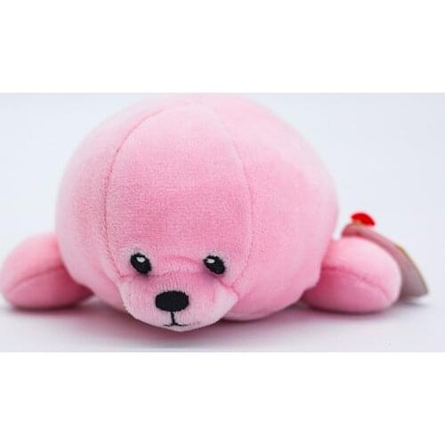 15CM Ty Beanie Doodles Glitter Eyes Pink Body The Pink Seal Cute Animal Doll Christmas Birthday Gift Soft Stuffed Plush Toy Kids