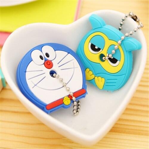2Pcs/Set Cute Creative Key Holder PVC Soft Keychain Ornament Pendant Cartoon Silicone Protective key Case Cover For keys