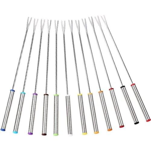 24Pcs Stainless Steel Fondue Forks with Heat Resistant Handle for Roast Meat Chocolate Dessert Cheese Marshmallows