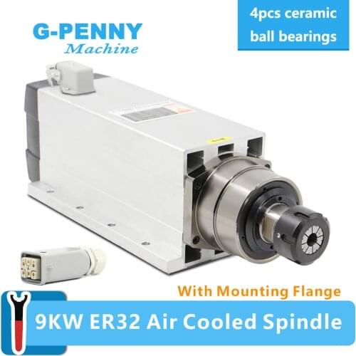 New Arrival! 9.0KW Air Cooled Spindle ER32 600Hz 4poles 220v / 380v with Mounting Flange CNC Air cooling spindle Motor 9kw high