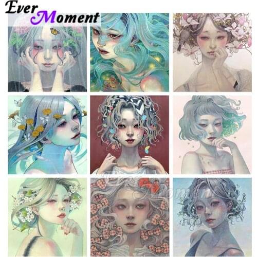 Ever Moment Diamond Painting Girl Flower 3D Resin Full Square Drill Gift Mosaic Embroidery Handmade Bedroom Decoration ASF2131