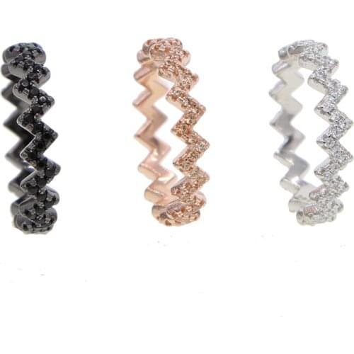 Us size 5 6 7 8 9 wave band black rose gold silver 3 colors stack stacking cz eternity band ring classic 925 silver jewelry