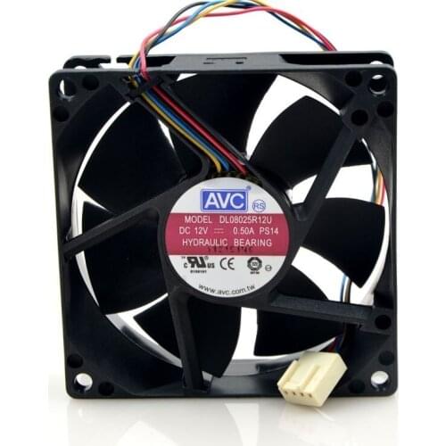 AVC 8025mm DL08025R12U Hydraulic Bearing PWM Cooler Cooling Fan 12V 0.50A 4-Lines 4Pin Connector 80*80*25mmm