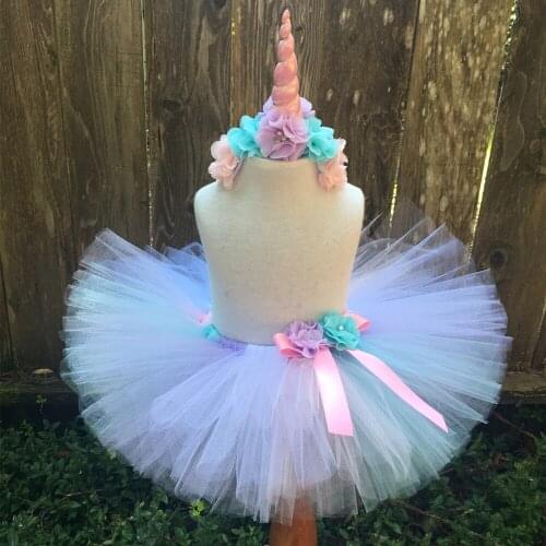 Flower Unicorn Tutu Skirt for Girls Kids Fluffy Tutus Children Tulle Skirts for Unicorns Birthday Cosplay Outfit for New Year