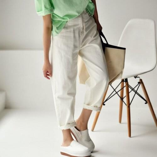 MICOCO N6765C Korean version fashion casual open line design soft and comfortable high waist cone jeans