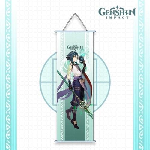 Genshin Impact Ganyu Hutao Scroll Canvas Wall Hanging Painting Home Decor Anime Poster Wall Art Room Decoration Gift