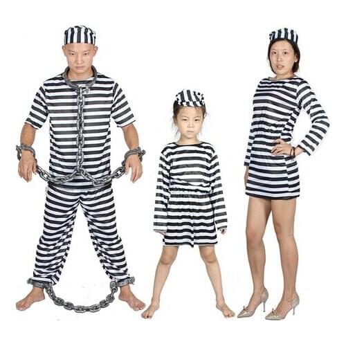 Game Black and white stripes prison garb Adult Costume Halloween Performance clothes Prison suit for children Family clothing