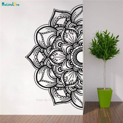 Exquisite Craftsmanship Half Mandala Flower Wall Art Stickers Yoga Studio Décor Removable Vinyl Decals Handmade YT4643A