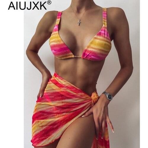 AIUJXK Leopard Print 3 Piece Swimsuit Women Mesh Cover Ups And Two-piece Bikini Set 2021 Summer Beach Swimwear Sexy Bathing Suit
